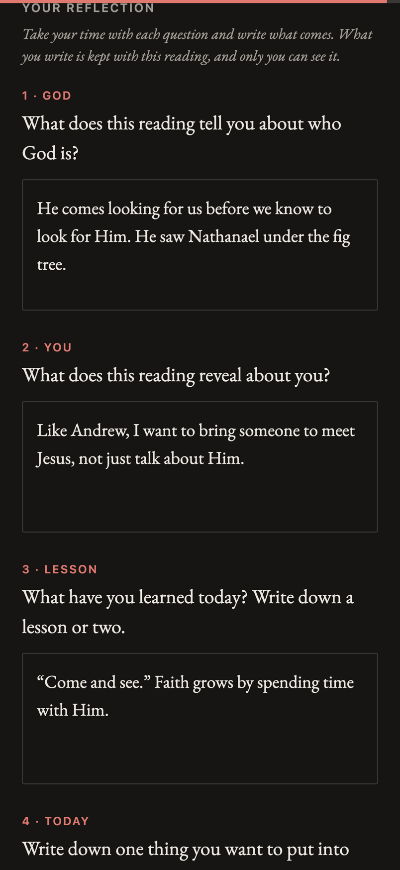 Reflection questions with written answers
